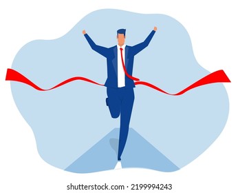 business man crossing the finish line and tearing the red ribbon concept vector illustrator