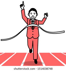 Business man crossing the finishing line. Vector illustration.