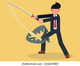 Business man cutting a trap. business risk reduction concept