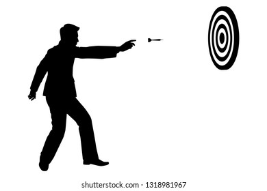 Business man with dart silhouette vector