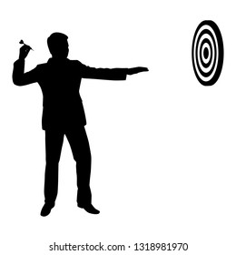 Business man with dart silhouette vector