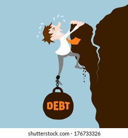 Business Man With Debt Falling From Cliff Concept Vector Illustration