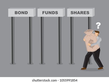 Business man deciding where to invest his money in. Business asset allocation concept. Investment wealth illustration.