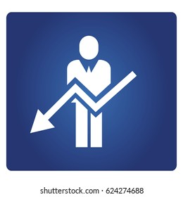 business man and decreasing arrow chart in blue background