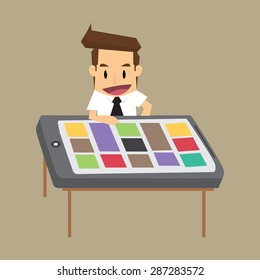 business man with a desk, a smartphone. vector