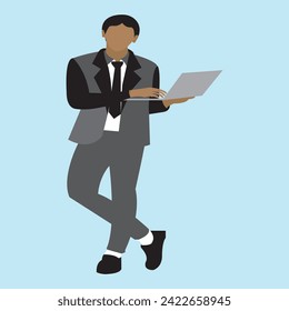 Business man at the desktop with a laptop, Business people Flat design. Vector illustration. 