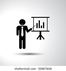 Business man with diagram sign flat icon