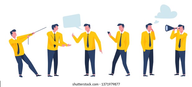 Business man in different poses. Flat design illustration.