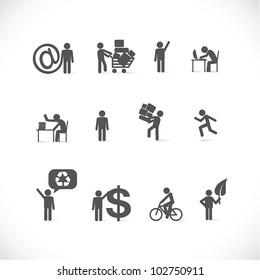 Business man in different situations - icons / silhouettes of businessman day activities - figure set