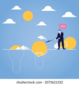 Empresario cavando una idea de bulbo con un diseño de dibujo animado minimalista Ilustración	