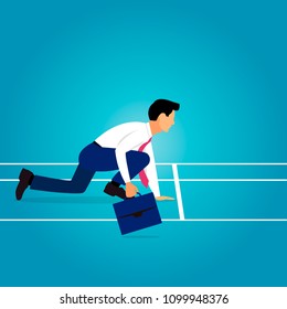 Business man with diplomat preparing for explosive start. Metaphor of start up entrepreneurship or career start