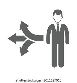 Hombre de negocios, icono de dirección. Gráficos vectoriales grises.