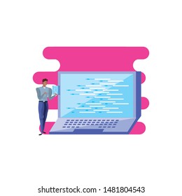 business man with document and laptop computer