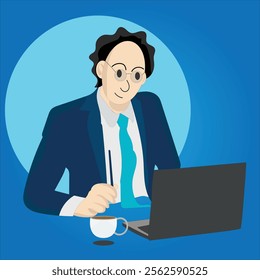 business man doing his job in laptop vector illustration design clean and unique latest