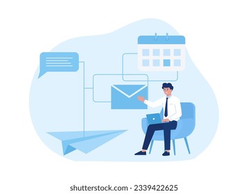 Business man doing presentation with calendar and message icon trending concept flat illustration