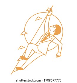 Business man doing sports climbing on white background. Vector illustration.