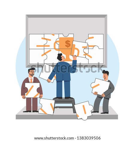 Business Man Doing A Team Work on a puzzle of succesful job illustration vector