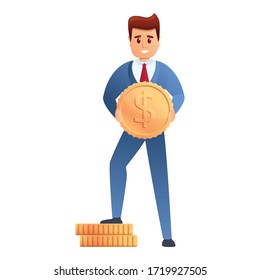 Business man with dollar cent icon. Cartoon of business man with dollar cent vector icon for web design isolated on white background