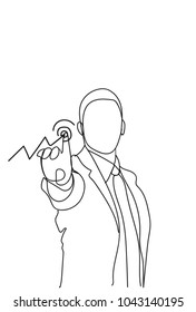 Business Man Doodle Work With Futuristic Digital Screen Press Button Hand Drawn Vector Illustration