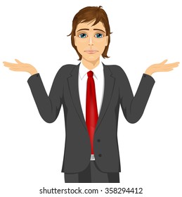 business man in doubt making shrug expression