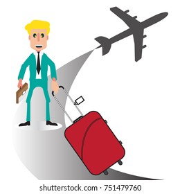Business man dragging baggage to the airport for meeting in the foreign country