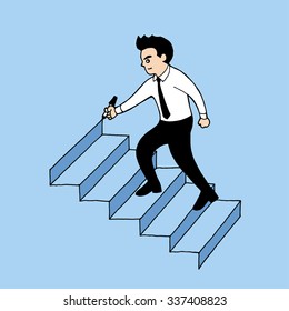 business man draw his own step, vector illustration design