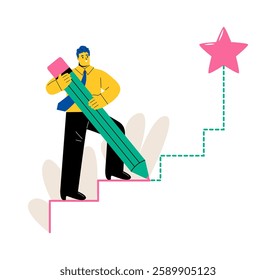 Business man is drawing a way. Create path success concept. Flat vector illustration isolated on white background
