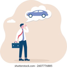 business man dreaming about car, business concept illustration, web page, social media design
