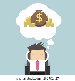 Business man dreaming about money