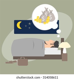 The business man is dreaming to get money in his sleep.