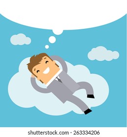Business man dreaming on a cloud. Concept of big dreams
