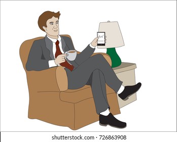 A business man drink coffee.