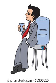 Business man drinks glass of water during pause