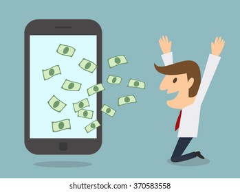 business man earn money from smart phone online business concept