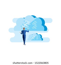 business man elegant with clouds computing vector illustration design