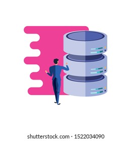 business man elegant with data center disks vector illustration design