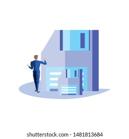 business man elegant with floppy disk
