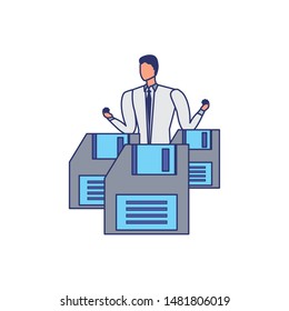 business man elegant with floppy diskettes