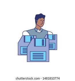 business man elegant with floppy diskettes