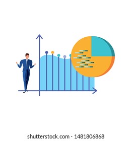 business man elegant with statistics graphics