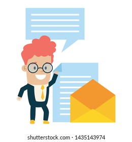 business man email paper letter talk bubble vector illustration