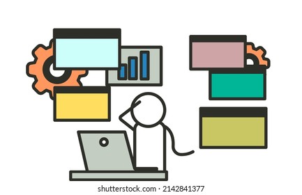 Business man employee analytics data vector advice workshop illustration. Office people analysis chart development. Concept work job network banner. Online cooperation report cartoon