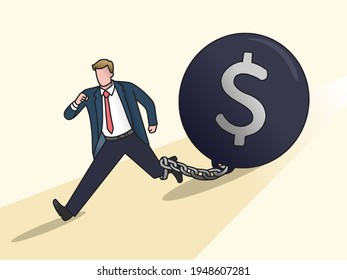 Business man or employees with chain being chased by debt money ball