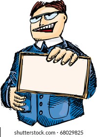 Business man with a empty, customizable sign