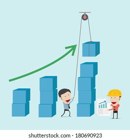 Business man and engineer try to build graph 