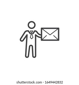 Geschäftsmann mit Briefumschlag Mail-Linie Symbol. lineares Stilzeichen für mobiles Konzept und Webdesign. E-Mail-Marketing-Umriss-Vektorillustration Symbol. Symbol, Logo-Abbildung. Vektorillustration-Grafiken