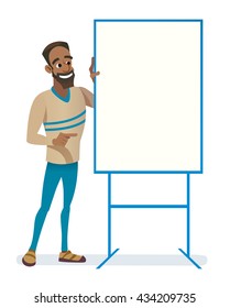 Business Man european Hold Empty Banner Copy Space Background Flat Vector Illustration