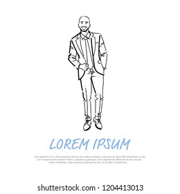 business man executive concept businessman full length on white background hand draw silhouette sketch vector illustration