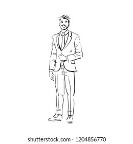 business man executive concept businessman full length on white background hand draw silhouette sketch vector illustration