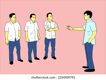 Business man executive manager explaining strategy to staff. Flat vector illustration